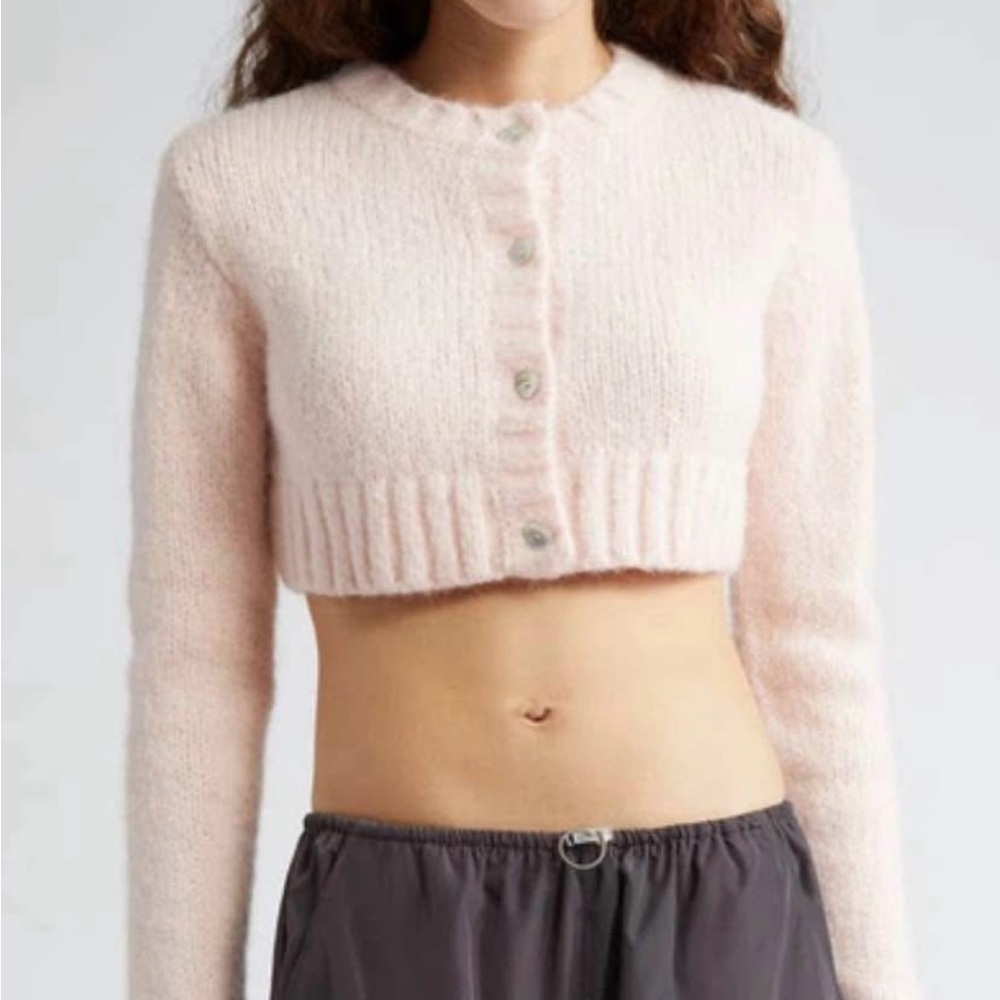 Sandy Liang Pink Heart Button Cropped Cardigan - Picture 5 of 6